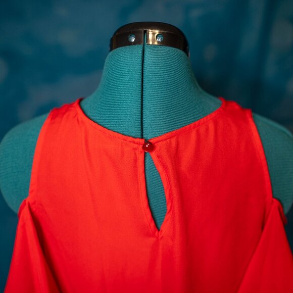 BCX Red Cold-Shoulder Ruffle Tie-Front Tank Blouse Women’s Large - Picture 4 of 5